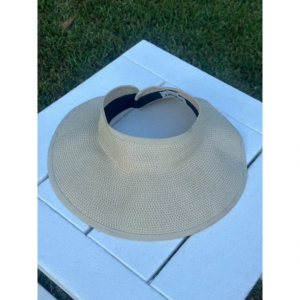 Joywant Womens Straw Sun Visor Hat Beige Wide Brim Roll Up Foldable Beach Cap